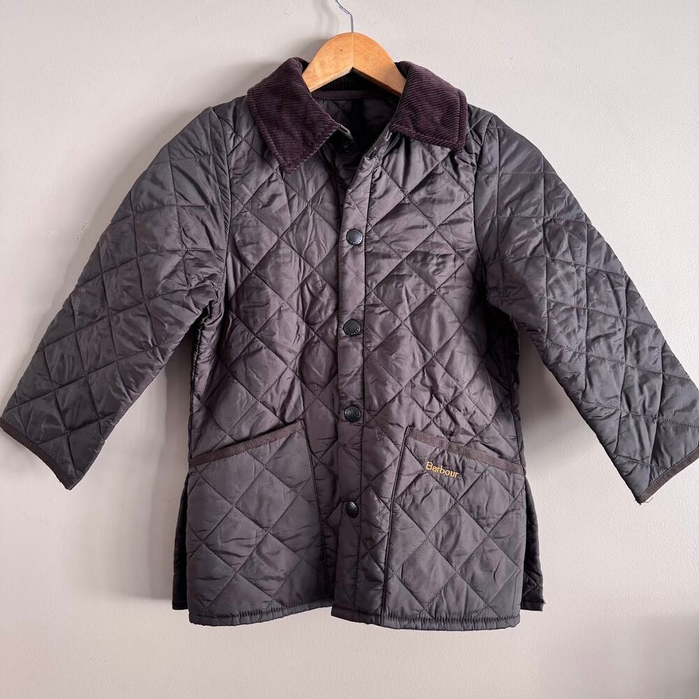 Barbour Liddesdale Quilted Jacket Corduroy Collar Brown Youth Kids Size Small
